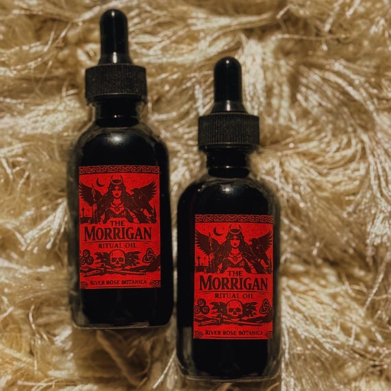 The Morrigan Ritual Oil 2oz | Celtic War Goddess, Protection, Strength, Shadow Work, Transformation | Morrigan Altar | 60mL