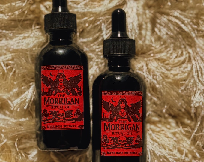 The Morrigan Ritual Oil 2oz | Celtic War Goddess, Protection, Strength, Shadow Work, Transformation | Morrigan Altar | 60mL