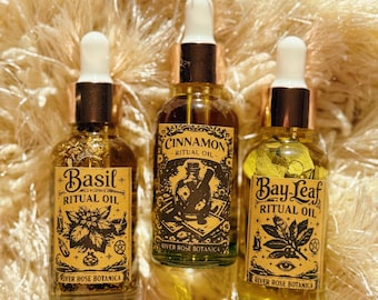 Fast Money Drawing Ritual Oil Trio 1 oz Each | Basil, Cinnamon & Bay Leaf | Prosperity, Success, Manifestation Set 30mL Oils