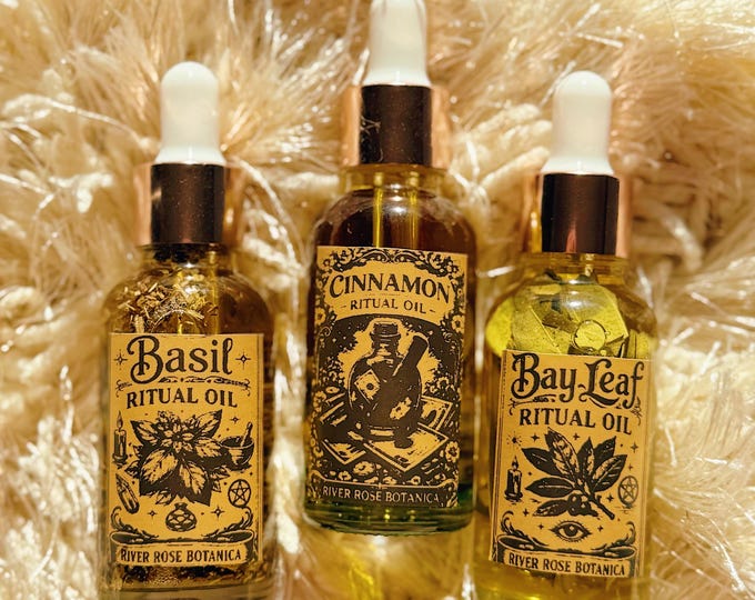 Fast Money Drawing Ritual Oil Trio 1 oz Each | Basil, Cinnamon & Bay Leaf | Prosperity, Success, Manifestation Set 30mL Oils