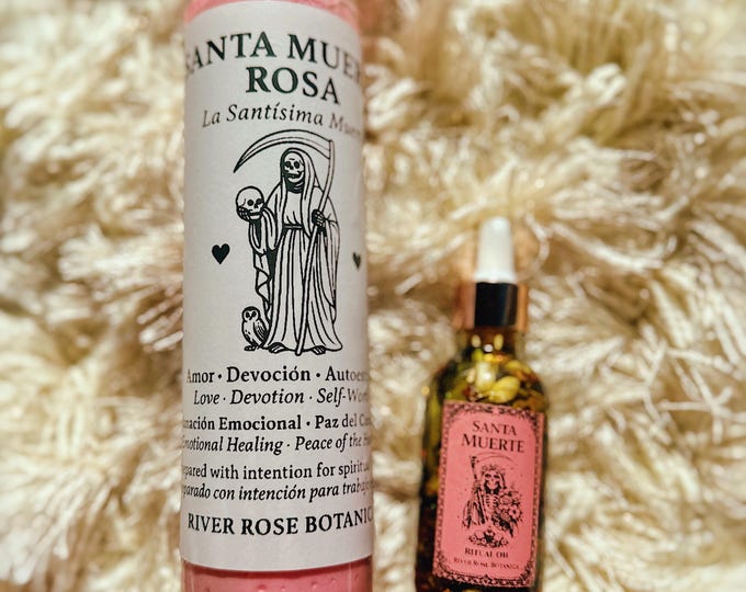 Santa Muerte Rosa Love Ritual Set | Pink 7 Day Candle + Santa Muerte Ritual Oil | Romance, Sweet Love, Emotional Healing, Devotion