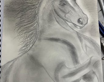 鉛筆による馬のスケッチ、オリジナルアート、8.5x11 - Etsy 日本