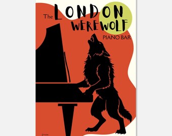 Póster de piano bar londinense de hombre lobo / Impresión giclée / Póster de bellas artes