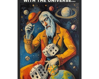 God Doesn’t Play Dice Poster - Einstein Quote Space Art - Quantum Physics Humor Fine Art Print