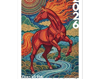 2026 Year of the Fire Horse – Golden Sun Mosaic Fine Art Poster