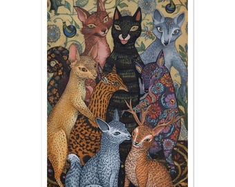 Woodland Animal Gathering – Modern Folk Art Fine Art Poster