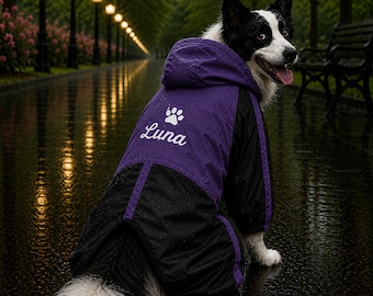 Personalisierter Hunde Regenmantel, Wasserdichte Hundejacke, Benutzerdefinierter Name Hundemantel, winddichte Hunde Regenjacke, Welpen Regenjacke, Hundename Regenjacke