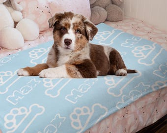 Manta personalizada para perro con nombre, manta de franela personalizada para mascotas, diseño suave de pata y hueso, manta para cachorro, regalo acogedor para mascotas, manta personalizada con nombre de perro