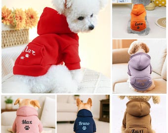 Personalized Embroidered Dog Hoodie with Name, Custom Pet Sweatshirt, Soft Fleece Dog Clothes, Puppy Hooded Outfit, Winter Warm Dog Jacket
