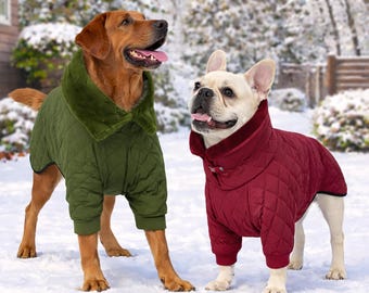 Winterhondenjas waterdicht en warm, winddichte hondenjas met 2 pijpen, omgeslagen kraag, ritssluiting aan de achterkant, geïsoleerd voor wandelingen bij koud weer