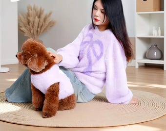 Matching Owner & Dog Bow Sweater Set, Lilac Dog Knit Sweater, Dog Mom Matching Outfit, Cute Pet Sweater, Winter Dog Outfit, Dog Mom Gift