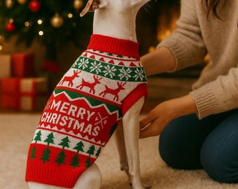 Frohe Weihnachten Hundepullover • Urlaub Hund Strick Outfit • Rentier Haustier Pullover für Hunde • Warme Winter Welpen Kleidung • Weihnachten Hunde Outfit