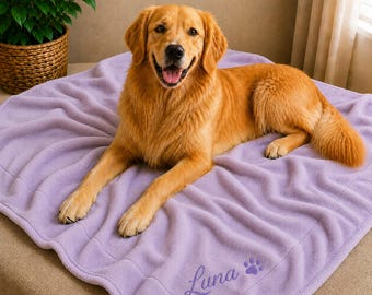 Personalized Dog Blanket, Sherpa Pet Blanket, Custom Embroidered Name Dog Throw, Soft Flannel Blanket, Gift for Dogs and Cats, Pet Bed Cover