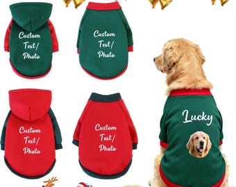 Personalized Christmas Dog Cat Shirt, Custom Pet Name or Photo Hoodie, Holiday Pet Sweater, Christmas Outfit for Dogs Cats, 7 Sizes 2 Colors
