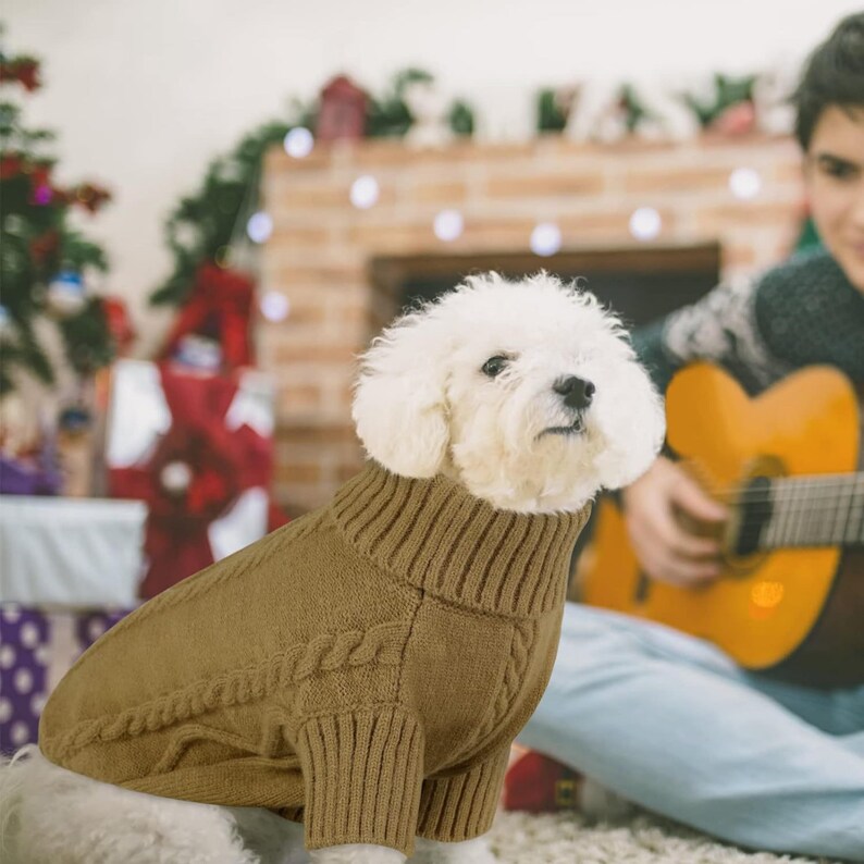 Hundepullover mit Zopfmuster, warmer Rollkragenpullover für Hunde, gemütlicher, dehnbarer Hundepullover, weicher Haustierpullover für kleine mittelgroße große Hunde Bild 7