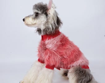 Flauschiger Roter Hundepullover, Winter Warme Haustierkleidung, Fuzzy Hundejacke mit Knöpfen, Weicher, dehnbarer Welpenpullover, Winteroutfit für kleine Hunde