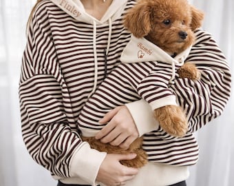Personalized Embroidered Dog OR Mom Hoodies, Dog & Owner Hoodie Matching Design, Sold Separately, Striped Dog Hoodie, Dog Jacket, Dog Gift