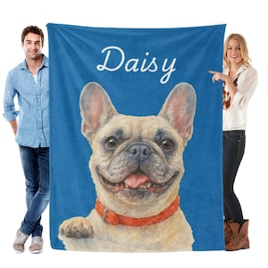 Gepersonaliseerde hond aquarel deken, aangepaste koosnaam fleece plaid, hondenliefhebber cadeau, huisdier portret deken, zacht flanellen deken, hond cadeau