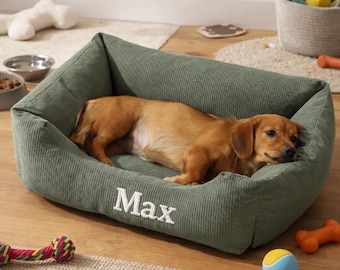 Lit pour chien personnalisé, Lit pour chat, Lit pour animal de compagnie personnalisé avec nom brodé, Lit pour chien en velours côtelé, Canapé lavable pour animal de compagnie, Lit confortable pour chiot, Cadeau pour amoureux des animaux de compagnie