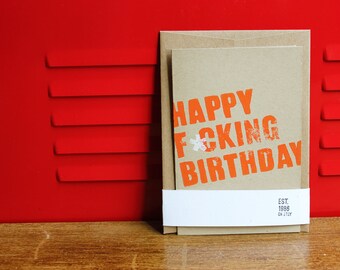 Funny Birthday Card, Linoleum Block print w/envelope