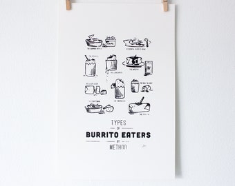 Funny Silkscreen Poster - Types of Burrito Eaters