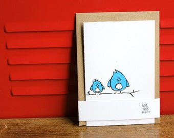 Simple Greeting Card - Bluebirds, Silkscreen Card w/envelope