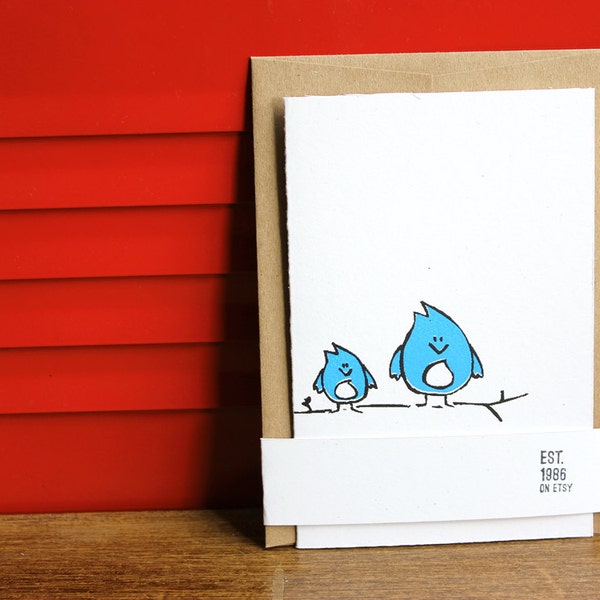 Simple Greeting Card - Bluebirds, Silkscreen Card w/envelope