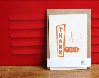 Retro Thank You Card, Linoleum Block Print w/envelope