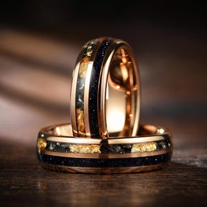 Meteoriet Galaxy Ring Two Tone Blauwe Sandsteen Gegraveerde Damesring (6mm)