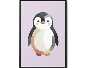 Penguin Nursery Wall Art - Neutral Watercolor Penguin Framed Canvas | Baby Room Decor | Kids Animal Wall Art | Gender Neutral Nursery