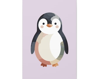 Penguin Nursery Wall Art - Watercolor Penguin Matte Stretched Canvas | Baby Room Decor | Kids Animal Wall Art | Gender Neutral Nursery
