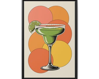 Cocktail Margarita retrò - Decorazione da bar vintage, stampa artistica da parete in stile metà secolo, opera d'arte per cucina e bar di casa, opzione tela incorniciata
