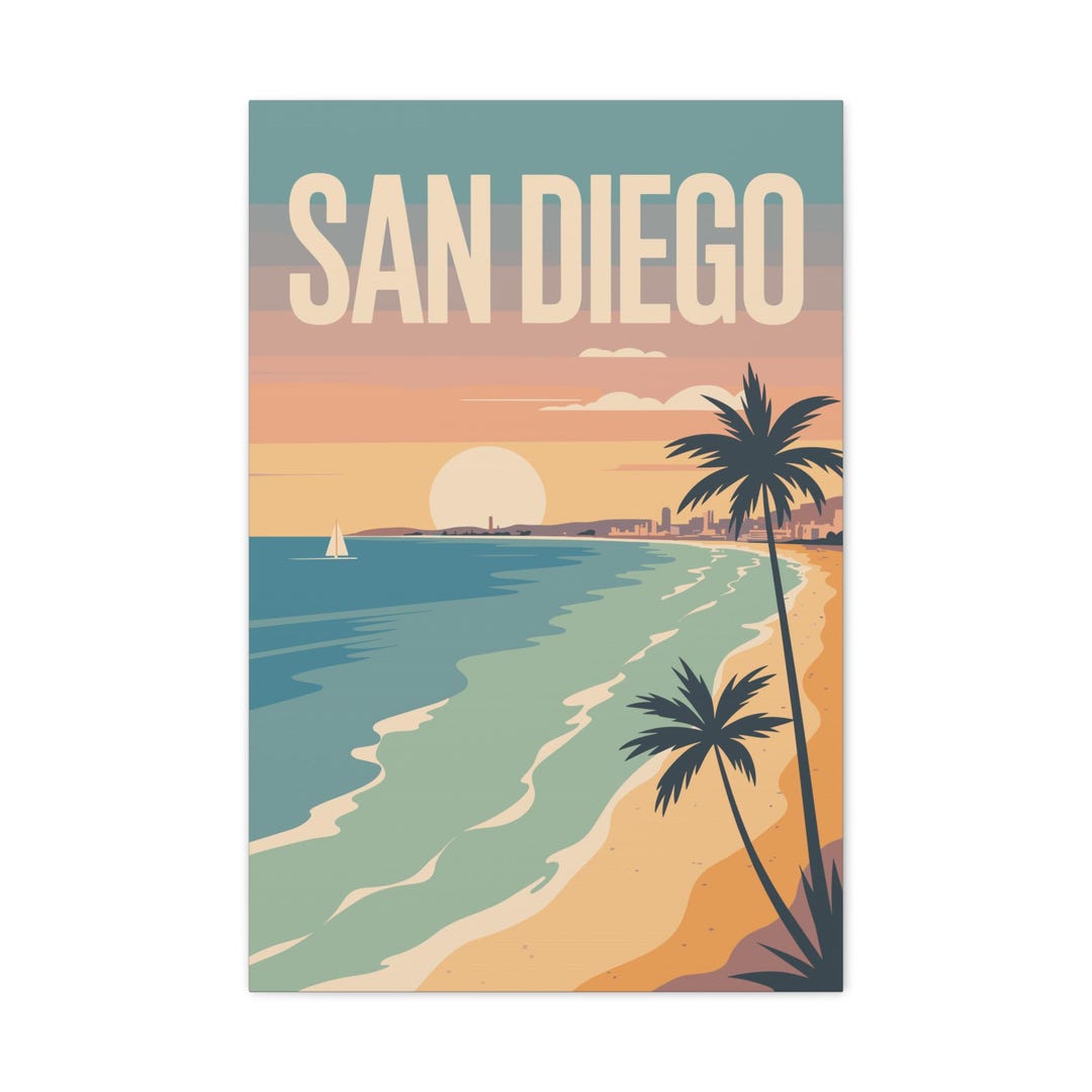 Retro San Diego Wall Art - Vintage Coastal Travel Poster | Pastel Beach ...