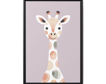 Giraffe Nursery Wall Art - Neutral Watercolor Giraffe Framed Canvas | Baby Room Decor | Kids Animal Wall Art | Gender Neutral Nursery