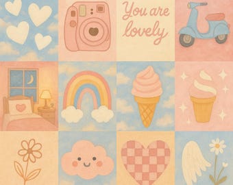 Aesthetic Collage Kit 20-Piece | Pastel Wall Art for Teen Room | Cute Printable Decor | Kawaii | Indie + Coquette Aesthetic Digital Download