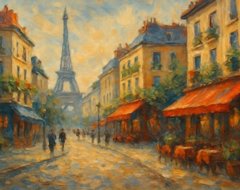 Paris Street Scene Print, Eiffel Tower, French Impressionist Art (Digital Download)