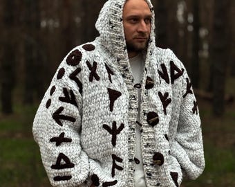 Viking Rune Cardigan – Nordic Hand-Knitted Wool Coat