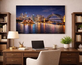 Impresión nocturna del Puente del Puerto de Sídney / Ópera, Australia (descarga digital)