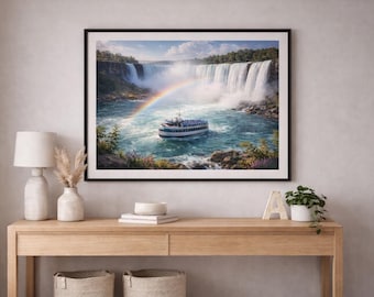 Arte mural con arcoíris de las Cataratas del Niágara, fotografía de viajes (descarga digital)