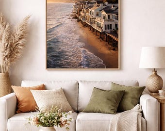 Impresión fotográfica del atardecer en la costa de Malibú, decoración de casa de playa de California (descarga digital)