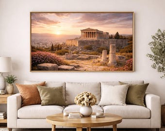 Impresión de la Acrópolis de Atenas / Póster de viaje al atardecer en Grecia (Descarga digital)
