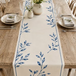 Table Runner, Blue Botanical Decor, Farmhouse Decor, Spring Decor, French Country Decor, Housewarming Gift, New Home Gift