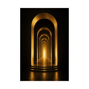 Golden Archway Poster, Black and Gold Wall Art, Luxury Art Deco Print, Glowing Portal Artwork, Modern Vertical Wall Decor