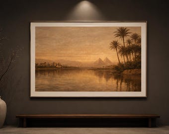 Ancient Egypt Wall Art, Nile Landscape Poster, Vintage Desert Print, Neutral Beige Decor, Museum Style Artwork, Large Matte Poster