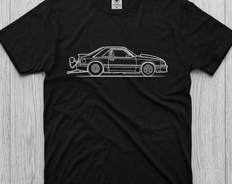 Fox Body Drag Car T-Shirt | Outline Car Illustration, Racing Mustang Tee