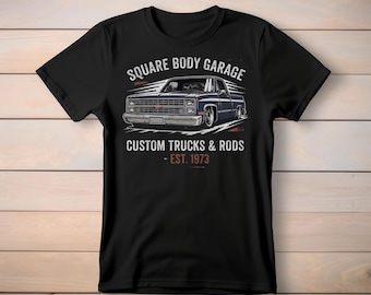 Square Body Garage Custom Trucks & Rods T-Shirt | Vintage Pickup Car Graphic