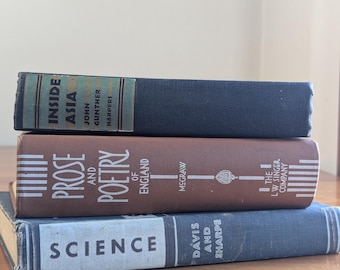 Antique Book Stack 1930s–1940s | Bold Mid-Century Typography | Literature Science History | Moody Study Shelf Decor