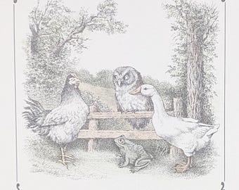 Maurice Sendak Hen Owl & Geese Print | A Kiss for Little Bear 1968 | Minarik I Can Read Series | 1971 Portfolio | Vintage Pen and Ink