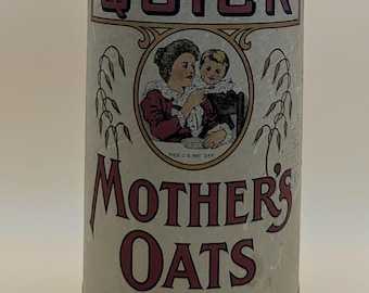 Vintage Mother’s Oats Canister – Quaker Oats Cardboard Cylinder c.1925–1935 – Antique Kitchen Packaging – Collectible Curio