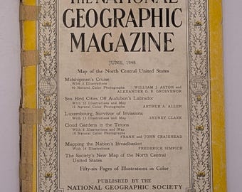 Vintage National Geographic June 1948, Antique Geography Magazine, Mid Century Ephemera, 1940s Collectible, Retro Home Decor, Reader Gift